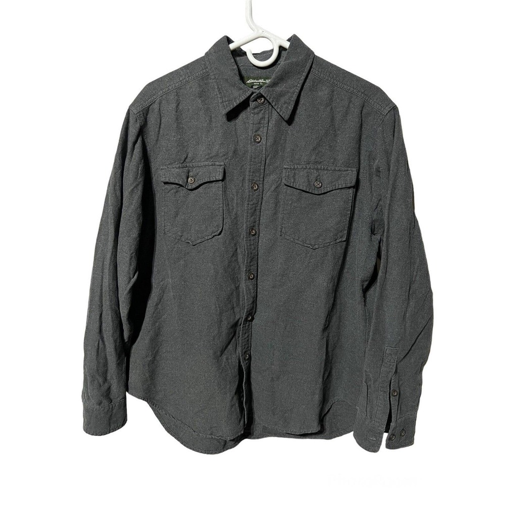 Eddie Bauer Button Up Shirt Mens Large Long Sleeve Grey Solid Casual Cotton